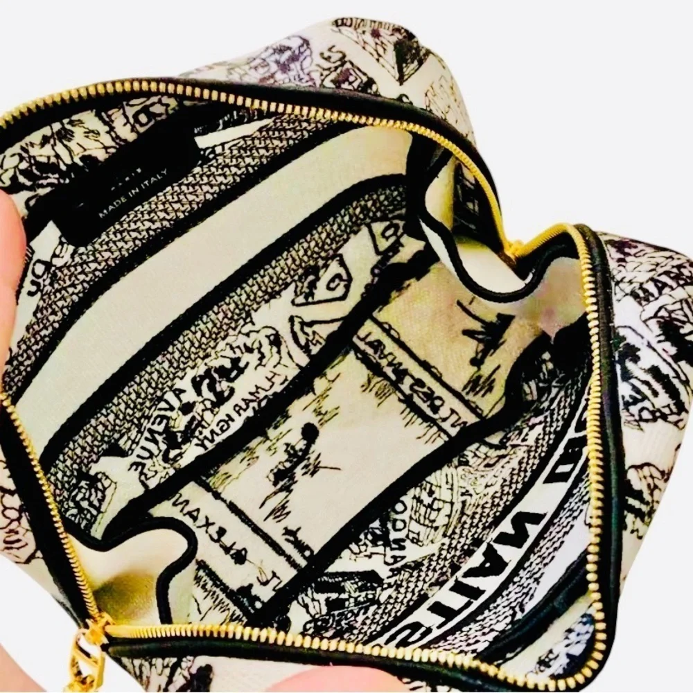 CHRISTIAN DIOR  Plan de Paris Canvas Embroidered Cosmetic Bag